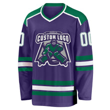 Load image into Gallery viewer, Custom Purple White-Kelly Green Hockey Jersey
