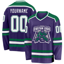 Load image into Gallery viewer, Custom Purple White-Kelly Green Hockey Jersey
