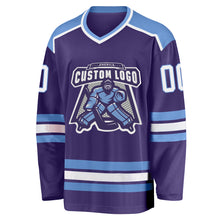 Load image into Gallery viewer, Custom Purple White-Light Blue Hockey Jersey
