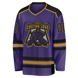 Custom Purple Black-Old Gold Hockey Jersey