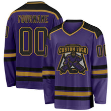 Load image into Gallery viewer, Custom Purple Black-Old Gold Hockey Jersey
