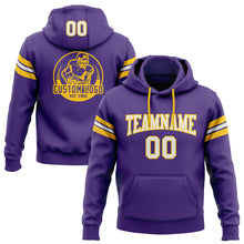 Load image into Gallery viewer, Custom Stitched Purple White-Gold Football Pullover Sweatshirt Hoodie
