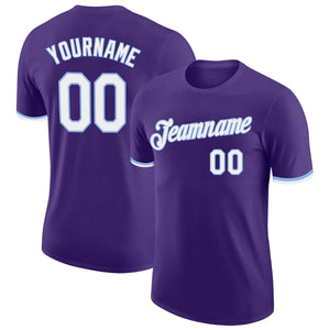 Custom Purple White-Light Blue Performance T-Shirt