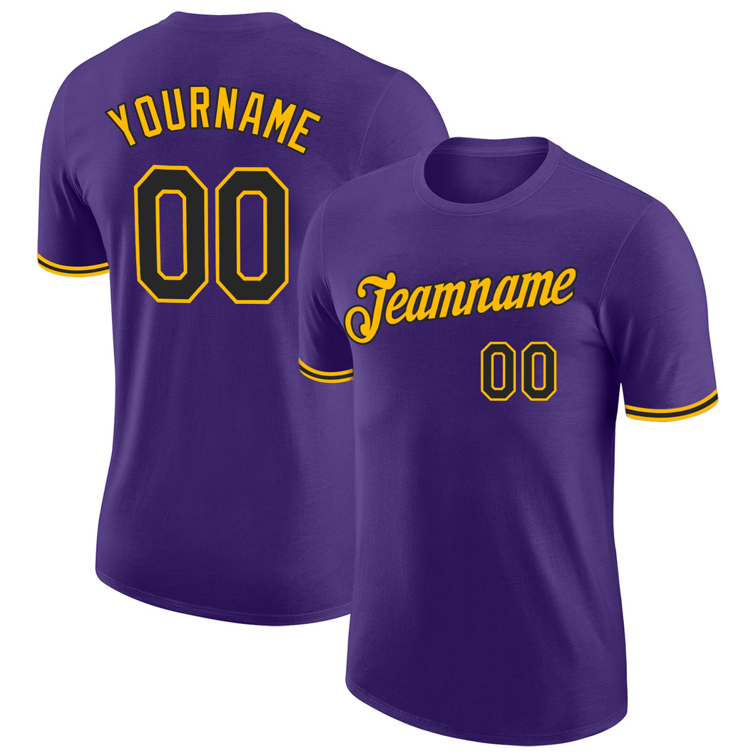 Custom Purple Black-Gold Performance T-Shirt