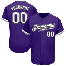 Load image into Gallery viewer, Custom Purple White Black-Gray Authentic Baseball Jersey
