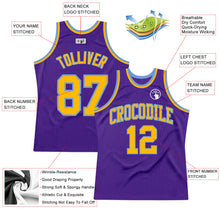 Load image into Gallery viewer, Custom Purple Gold-Light Blue Authentic Throwback Basketball Jersey
