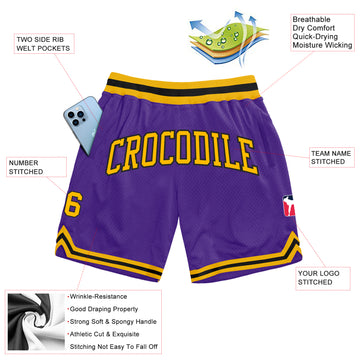 Custom Purple Gold-Black Authentic Throwback Basketball Shorts