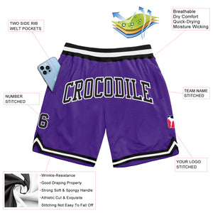 Custom Purple Black-White Authentic Throwback Basketball Shorts