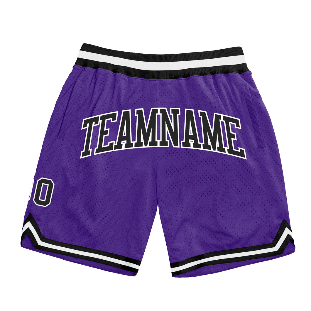 Custom Purple Black-White Authentic Throwback Basketball Shorts