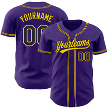 Load image into Gallery viewer, Custom Purple Black-Gold Authentic Baseball Jersey
