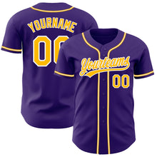 Load image into Gallery viewer, Custom Purple Gold-White Authentic Baseball Jersey
