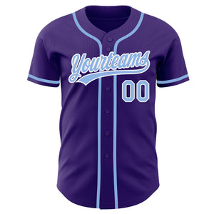 Custom Purple Light Blue-White Authentic Baseball Jersey