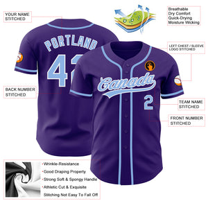Custom Purple Light Blue-White Authentic Baseball Jersey