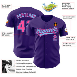 Custom Purple Pink-Light Blue Authentic Baseball Jersey