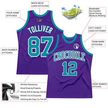 Custom Purple Teal-White Authentic Throwback Basketball Jersey