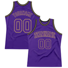 Load image into Gallery viewer, Custom Purple Purple Old Gold-Black Authentic Throwback Basketball Jersey

