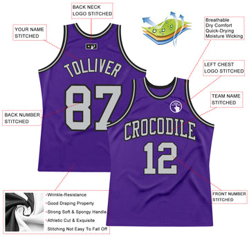 Custom Purple Gray-Black Authentic Throwback Basketball Jersey