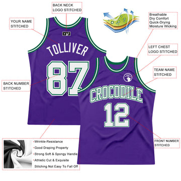 Custom Purple White-Kelly Green Authentic Throwback Basketball Jersey