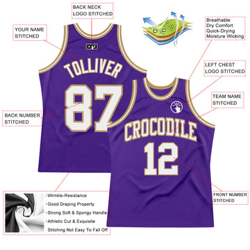 Custom Purple White-Old Gold Authentic Throwback Basketball Jersey