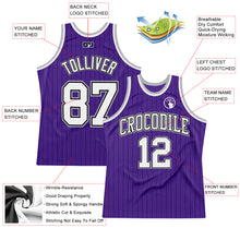 Load image into Gallery viewer, Custom Purple Black Pinstripe White-Gray Authentic Basketball Jersey
