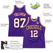 Load image into Gallery viewer, Custom Purple Black Pinstripe White-Red Authentic Basketball Jersey
