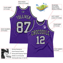 Load image into Gallery viewer, Custom Purple Black Pinstripe Gray Authentic Basketball Jersey
