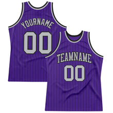 Load image into Gallery viewer, Custom Purple Black Pinstripe Gray Authentic Basketball Jersey
