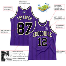Load image into Gallery viewer, Custom Purple Black Pinstripe Black-Cream Authentic Basketball Jersey
