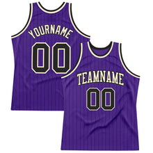 Load image into Gallery viewer, Custom Purple Black Pinstripe Black-Cream Authentic Basketball Jersey
