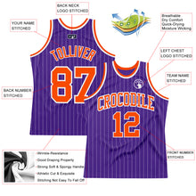 Load image into Gallery viewer, Custom Purple White Pinstripe Orange Authentic Basketball Jersey
