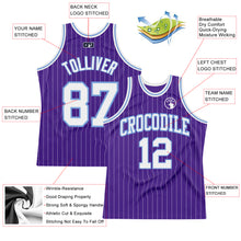Load image into Gallery viewer, Custom Purple White Pinstripe White-Light Blue Authentic Basketball Jersey
