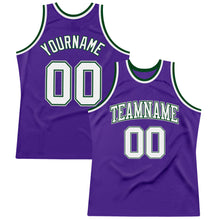 Load image into Gallery viewer, Custom Purple White Green-Gray Authentic Throwback Basketball Jersey
