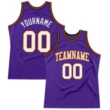 Load image into Gallery viewer, Custom Purple White Orange-Black Authentic Throwback Basketball Jersey
