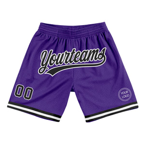 Custom Purple Black-White Authentic Throwback Basketball Shorts