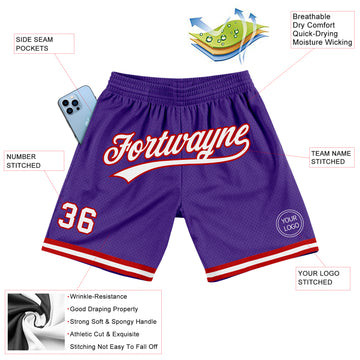Custom Purple White-Red Authentic Throwback Basketball Shorts