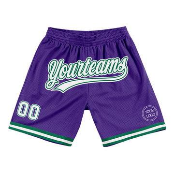 Custom Purple White-Kelly Green Authentic Throwback Basketball Shorts