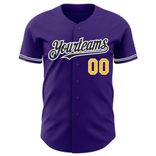 Load image into Gallery viewer, Custom Purple Black-Gold Authentic Baseball Jersey
