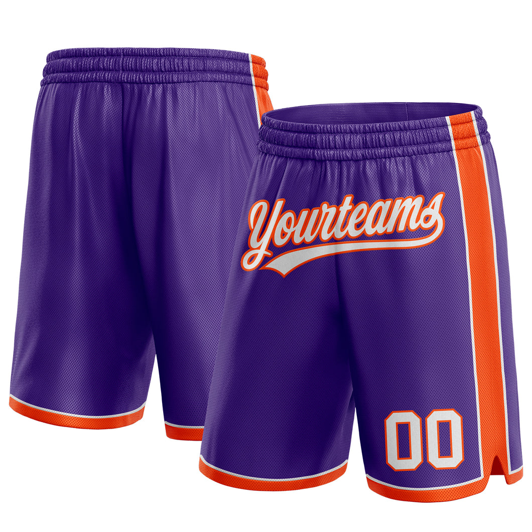 Custom Purple White-Orange Authentic Basketball Shorts