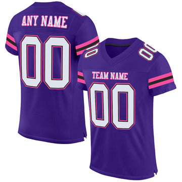 Custom Purple White Black-Pink Mesh Authentic Football Jersey