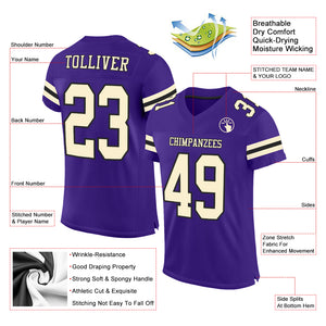 Custom Purple Cream-Black Mesh Authentic Football Jersey