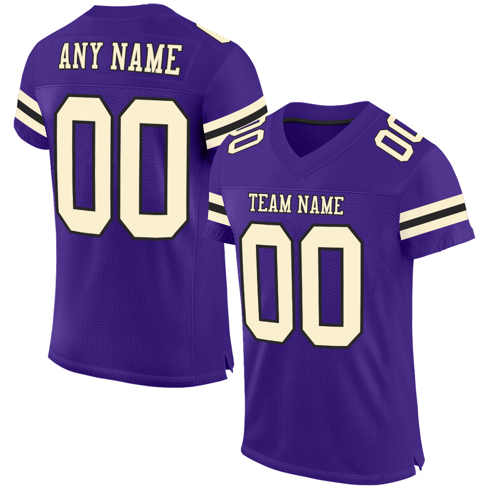 Custom Purple Cream-Black Mesh Authentic Football Jersey