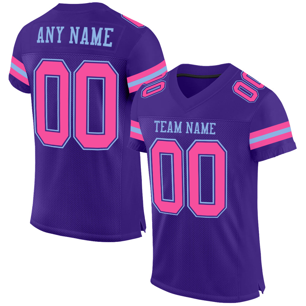 Custom Purple Pink-Light Blue Mesh Authentic Football Jersey