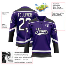 Load image into Gallery viewer, Custom Purple White-Black Hockey Lace Neck Jersey
