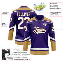 Load image into Gallery viewer, Custom Purple White-Old Gold Hockey Lace Neck Jersey

