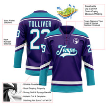 Load image into Gallery viewer, Custom Purple White-Teal Hockey Lace Neck Jersey
