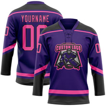 Load image into Gallery viewer, Custom Purple Pink-Black Hockey Lace Neck Jersey
