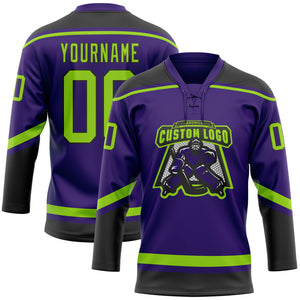 Custom Purple Neon Green-Black Hockey Lace Neck Jersey