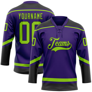 Custom Purple Neon Green-Black Hockey Lace Neck Jersey