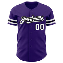 Load image into Gallery viewer, Custom Purple White-Black Authentic Baseball Jersey
