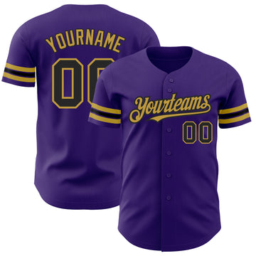 Custom Purple Black-Old Gold Authentic Baseball Jersey